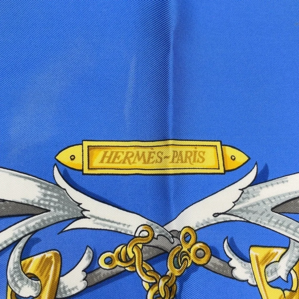 HERMES Vintage Rare Collectible Carre 90 Equestrian 100% Silk Scarf Blue
